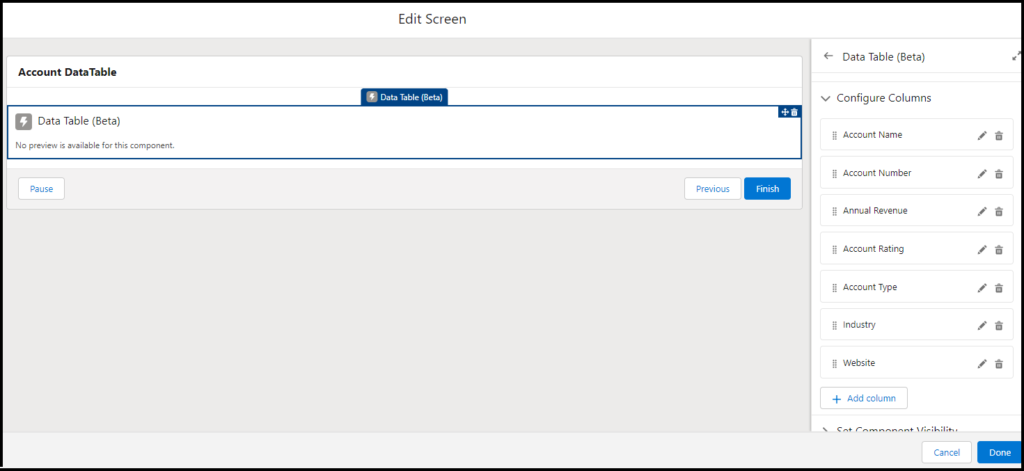 Flow Data Table Column