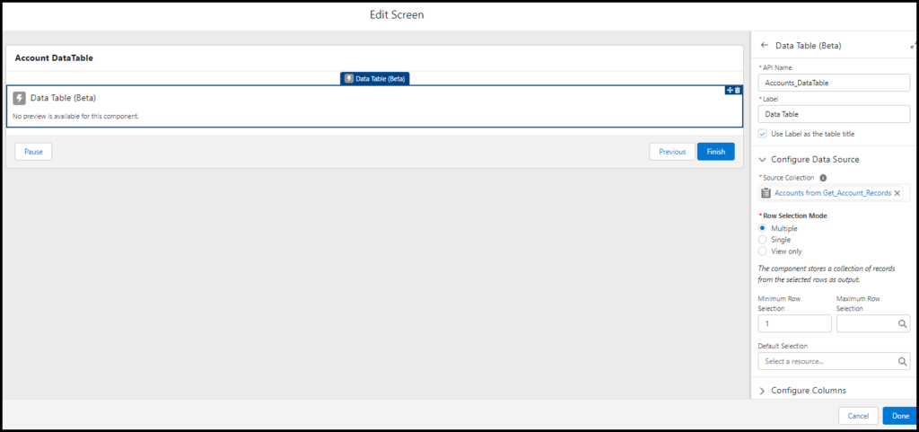 Data Table Flow multiple selection