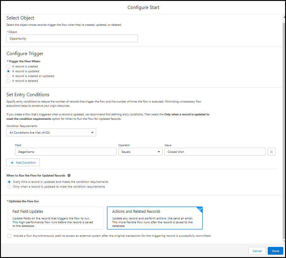 object and criteria configuration