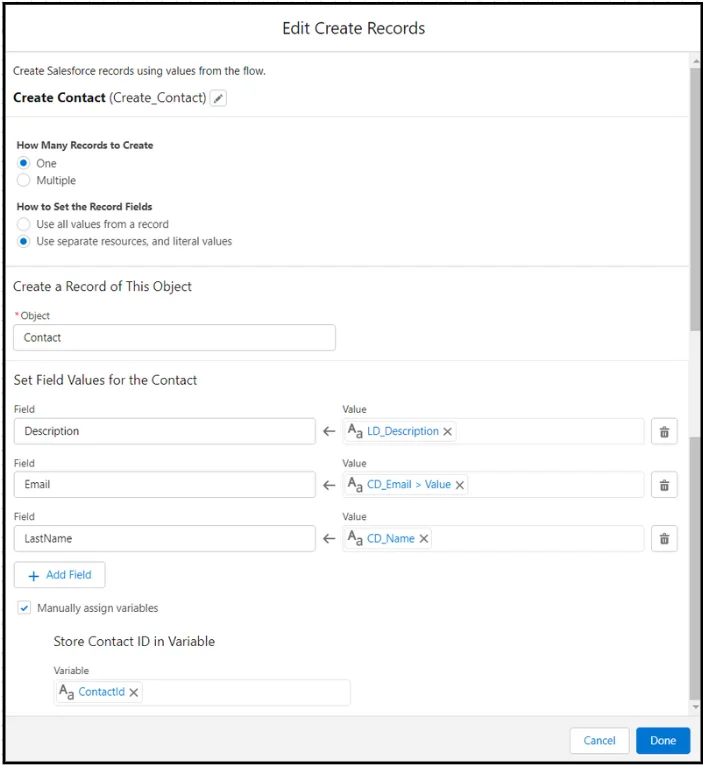 create record in flow